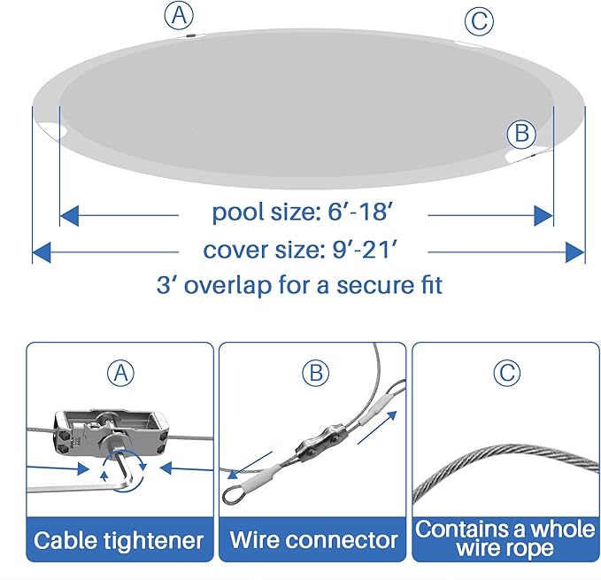ECOOPTS 18 ft Waterproof Round Polyester Pool Cover for Above Ground Pools, Swimming Pool Cover Protector Winter Safety Cover (Light Grey)