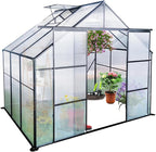 Favfurish 8X6 FT Greenhouses for Outdoors,Double Sliding Door Polycarbonate Greenhouse,Heavy Duty Walk-in Greenhouse, Drainage System & Galvanized Frame for Garden Backyard, Black