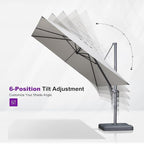 PURPLE LEAF 9 FT Outdoor Umbrella with Base Patio Cantilever Aluminum Umbrella with 3 Years Fade Resistance Recycled Fabric Offset Square with 360-degree Rotation for Deck Pool Garden, Pebble Grey