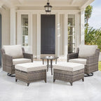 Patio Furniture Set, 5 Piece Outdoor Patio Furniture with Swivel Rocking Chairs, Side Table, Rattan Ottomans, Comfy Cushions, Conversation Sets for Garden Porch Deck Backyard