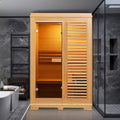 Indoor Traditional Steam Sauna 2 Person, Canadian Hemlock Saunas, 4.5KW Harvia Heater, 220V,Fence Design, Better Sealing, Left Door(0-195℉) (with Door Fence)
