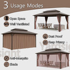 Hardtop Gazebo 10' x 10', Outdoor Aluminum Frame Galvanized Steel Double Roof Pavilion with Netting and Shaded Curtains, Permanent Metal Pergolas for Patio, Backyard, Deck and Lawns.