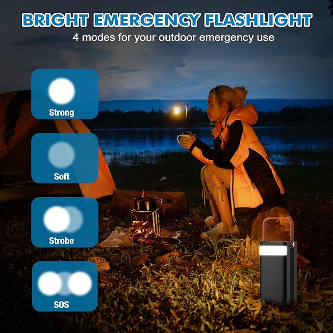 Portable Power Station, 27,000mAh Outdoor Generator with Built in Cable, Portable Power Bank Backup Battery for Phone Charge, Travel, Home use, Camping, RV Trip