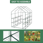 Greenhouse, 57 x 85 x 77'' Greenhouses for Outdoors, with Mesh Side Windows, PE Cover, 8 Shelves, Heavy Duty Walk in Green House for Backyard Garden Indoor, White& Green Outside