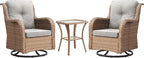 Outdoor Patio Swivel Rocker Chairs - 3 Piece Patio Bistro Set,Wicker Patio Furniture Set with 2 Swivel Rocking Chairs and 1 Glass Top Side Table for Deck Porch Garden,Yellow/Beige