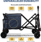 Collapsible Folding Wagon Cart, 220LBS Heavy Duty Foldable Utility Garden Cart with All Terrain Wheels & Side Storage Bag, Portable Sports Wagon for Camping, Shopping, Garden.(Blue)