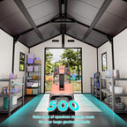 8x8 FT Resin Storage Sheds with Floor and Openable Windows, Large Waterproof Outdoor Plastic Garden Sheds with Base for Backyard Patio Lawn Big Tools Storage, Gray