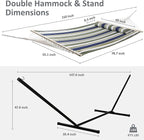 SUNCREAT Double Hammock, Extra Large Quilted Fabric Swing with Hardwood Spreader Bars & Detachable Pillow, Heavy Duty, Perfect for Indoor/Outdoor Patio, Deck, Yard, Blue&Aqua