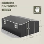 Polar Aurora 12x18 FT Outdoor Storage Shed, Garden Shed with Updated Frame Structure and Lockable Doors, Metal Tool Sheds for Backyard Garden Patio Lawn,Black