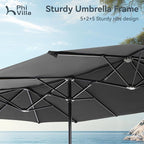 PHI VILLA 13ft Large Patio Umbrellas, Double-Sided Outdoor Market Rectangle Umbrella for Outside, Light Gray
