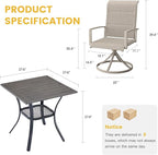 VICLLAX 3 Pieces Small Patio Table and Swivel Chairs for 2, All Weather Patio Dining Set, Grey Wood Grain Tabletop and Sandshell Fabric