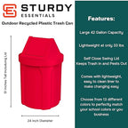 42 Gallon Round 100% Recycled Plastic Indoor or Outdoor Commercial Trash Can with Easy Access Swing Top Lid | Great for Schools and Businesses - Red