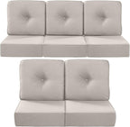 Luxury 22x24/22x25 6-Inch Outdoor Cushions for 5 Peice Patio Furniture Set - Set of 5 Water Repellent Pillow for Wicker Rocking Swivel Chairs Loveseat Couch Sectional Sofa - Beige
