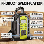 350W Power Inverter Compatible with Ryobi 40V Battery 4-Ports DC 40V to AC 110~120V Pure Sine Wave Battery Inverter with LED Light, USB-A Port,Type-C Port,DC Port for Camping Emergency Travel