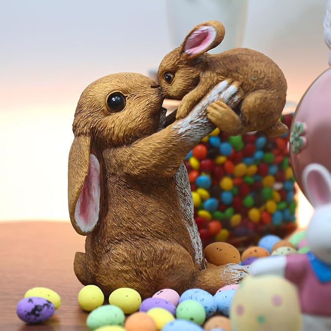 Bunny Decor for Garden, Family Rabbit Figurine Statue for Table Decorations, Adorable Outdoor & Indoor Rabbits Decoration, Gifts for Mom and Women