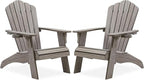 Psilvam Oversized Adirondack Chair, Fade-Resistant & Odor-Free Poly Lumber Fire Pit Chairs with Cup Holder, Weatherproof Lawn Chair, Easy 15 Min Install Patio Chair, 350 Lbs Support (2, Light Gray)