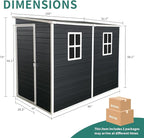 LANTRO JS Outdoor Storage Shed with Floor Included, 4x8FT Plastic Storage Shed with Floor with 2 Windows and Lockable Door, Backyard Storage Sheds for Garden Tools, Bike