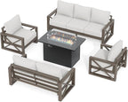 UDPATIO 5 Piece Aluminum Patio Furniture Set with Fire Pit Table, Faux Wood Patio Conversation Set with 6" Olefin Cushions, Aluminum Outdoor Furniture, 600D Waterproof Cover Included, Light Grey