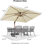 PURPLE LEAF 9' X 12' Double Top Deluxe Wood Pattern Rectangle Patio Umbrella Offset Hanging Umbrella Outdoor Market Umbrella Garden Umbrella, Cream