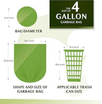 FORID 4 Gallon Garbage Bags, 150 Count, Unscented, Strong Trash Can Liners, 15 Liter Wastebasket Bags for Kitchen, Bathroom, Home Office, Green