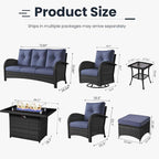 10 Pieces Patio Furniture Sets with Fire Pit Table, Wicker Rattan High Back Outdoor Swivel Rocking Chairs Set with 3-Seat Couch, Ottomans and Side Table