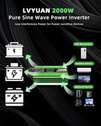 2000W Pure Sine Wave Power Inverters, LVYUAN 4000W Peak Power 12V DC to AC 120V Power Converter for RV, Truck, Outdoor, Remote Control Quadruple AC Outlets and USB Ports Inverter with LCD Display