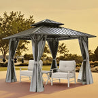 12' x 12' Hardtop Gazebo, Aluminum Frame Patio Hardtop Gazebos with Netting and Curtain, Outdoor Patio Pergola, Outdoor Patio Gazebo with Double Metal Roofs for Lawns, Garden, Deck, Slate Gray