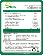 12V Waterproof Solar Battery Trickle Charger & Maintainer - 20 Watts Mono Solar Panel Built-in Intelligent MPPT Charge Controller + Adjustable Mount Brackets for Pole Dia 1.5-3.0inch/40-80mm
