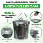 Plexon 6 Gallon Small Metal Trash Can with Lid Outdoor Locking Galvanized Metal Garbage Can with Lid for Poultry Feed Bird Seed Storage Ash Galvanized Bucket