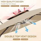 10x13 FT Patio Umbrella, Large Cantilever Rectangular Double Top Heavy Duty Offset Umbrellas with 360° Rotation, Outdoor shade for Garden Deck Pool Patio, Tan