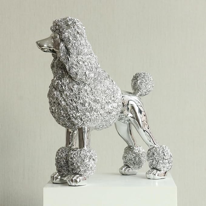 Lukitas Standing Sliver Poodle Sculpture Decor, Decorative Dog Statue, Animal Ornament for Garden Home, Resin 10''