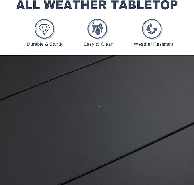 VICLLAX 53" Round Patio Dining Table for 6-8, Metal Outdoor Dining Table with Umbrella Hole for Garden, Patio, Balcony, Black