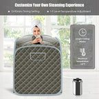COSTWAY Portable Steam Sauna, 3L Foldable Sauna Spa with Remote Control, 9-Gear Temperature and Timer, Atomization Function, Personal Sauna Tent for Weight Loss, Detox Relaxation at Home (Grey)