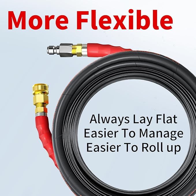 Pressure Washer Hose 25FT 3/8", 4800PSI No Marking Kink Free Hose with Quick Connect Ends and Adapters for Hot & Cold Water up to 140°F, Steel Wire Braided Hose for Power Washing