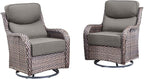 Luxury High Back Outdoor Swivel Rocker Patio Chairs with Side Table & 6-Inch Thick Cushions, 2 Pieces Patio Furniture Set for Porch, Balcony, Deck and Yard