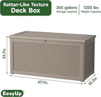 EasyUp 260 Gallon Outdoor Storage Box Waterproof, UV Resistant Resin Deck Box with Hydraulic Rod, Reinforced Stability for Patio, Garden, Rattan Gray