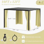 Gazebo Universal Replacement Privacy Curtain,10'×12' Gazebo Outdoor Waterproof Curtains, 4-Panels Sidewall Curtains with Double Zipper for Patio Canopy, Garden and Backyard (Curtain Only)