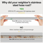 SPECILITE 25ft 304 Stainless Steel Garden Hose Metal, Heavy Duty Water Pipe with Nozzles for Yard, Outdoor - Flexible, Never Kink & Tangle, Puncture Resistant (Sliver)
