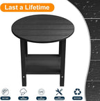 MXIMU Round Outdoor Side Table Adirondack Tables 18 Inch Chairside End Tables with Storage Shelf, 2-Tier Plastic Patio Side Table for Balcony Backyard Lawn (Black, 1 Pack)