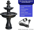 45.2” H Outdoor Floor Water Fountain, 3-Tiers Concrete Water Fountain with Submersible Electric Pump - Garden Cascading Waterfall for Yard Patio Lawn Home Decor