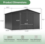 10x8 FT Outdoor Storage Shed with Floor Frame Structure and Lockable Doors, Durable and Sturdy Meta Sheds with Waterproof Roof Garden Tool Shed Ideal for Backyard Patio (Black