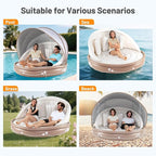 Moccha Inflatable Island with Canopy - 440 lbs Party Floats with SPF50+ Retractable Detachable Sunshade & 3 Pillows, 2-3 Person Tanning Lounger, 73” Pool Daybed, Floating Island for Lake