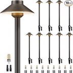Gardenreet 12V Brass Landscape Path Lights - LED Low Voltage Pathway Lamp IP65 Waterproof, Outdoor Walkway Lighting Wired, Hat Bronze for Patio Lawn with 3W 270LM 5000K Daylight G4 Bulb (10 Pack)