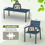 7-Piece Patio Dining Set with 11 FT Curvy Cantilever Umbrella, HDPE Tabletop & Aluminum Frame All-Weather Outdoor Furniture for Garden, Backyard, Poolside, Navy