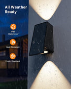 8 Pack Solar Powered Fence Lights Outdoor Waterproof Wall Mount Up and Down LED Decorative Lamps for Outside Patio, House, Backyard, Porch, Deck, Garden with Bright Lens Easy to Install (Warm White)