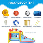 Inflatable Water Slide Bounce Castle with Blower, Dry and Wet Blow Up Jumping Bouncer with Slide, Climbing Wall, Basketball, Funny Tunnel, Soccer, Ball Pit Pool for Outdoor