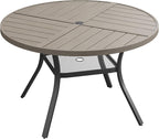 VICLLAX Outdoor Patio Round Dining Table, 40.6"x 40.6" Spliced Metal Tabletop with Storage Shelf for Deck Lawn Garden Backyard, Antique Grey