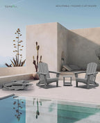 SERWALL Folding Adirondack Chair Set with 9 Ft Umbrella, Adjustable HDPE Adirondack Chair with 3 Recline Positions, Gray (Umbrella Base is not Included)