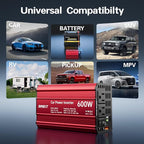 600W Car Power Inverter, 12V DC to 110V AC Converter with 2 AC Outlets, 45W PD USB-C & 20W QC3.0 USB-A Fast Charging Ports, Car Plug Adapter for Laptop, Phone, Road Trip