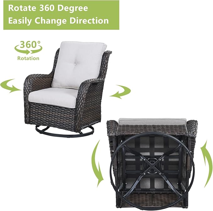 Rilyson 5 Piece Outdoor Patio Furniture Set - Rattan Wicker Patio Conversation Sets with 2 Swivel Rocker Chairs,2 Ottomans and 1 Loveseat for Outside Porch Deck Backyard(Brown/Beige)